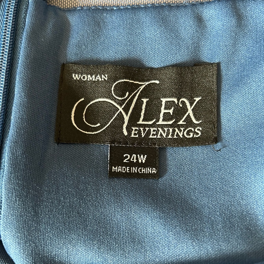 ALEX EVENINGS Cocktail Dress Sz 24W Wedgewood Blue Crystal Neckline Illusion - Picture 9 of 12